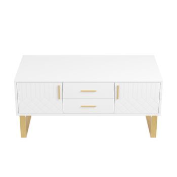 Mesa De Centro Con 2 Puertas Y 2 Cajones - Acabado Brillante - Blanco