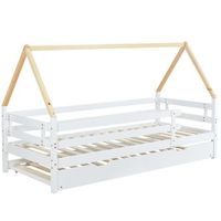 cama de arbol infantil cama individual extraible con ruedas madera maciza fsc blanco  natural 90x200190cm estructura estable de pino barandas de seguridad multiple diseno antideslizante facil instalacion