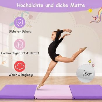 Estera De Suelo Suave Y Plegable Con 2 Asas, Estera De Gimnasia Antideslizante, 180 X 60 X 5 Cm, Color Morado Y Rosa