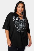 yours camiseta negra aguila arizona detalle anilla mujer curvy y tallas grandes yours