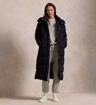 Polo Ralph Lauren para mujer. 211941005002 Abrigo de plumón con capucha (L), Negro, Casual, Algodón