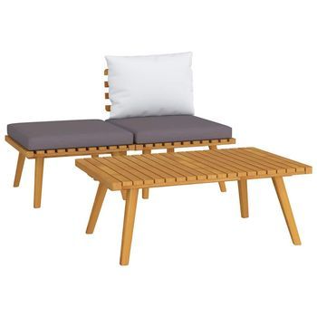 Muebles De Jardín 3 Uds | Mesa Y Sillas Con Cojines Madera Maciza De Acacia