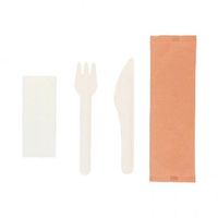pack de cubiertos de fibra biodegradables en bolsa kraft tenedor cuchillo y servilleta 500 unidades