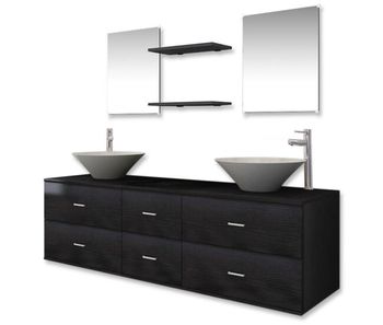 Vidaxl conjunto de muebles de baño con lavabo y grifo 9 piezas negro