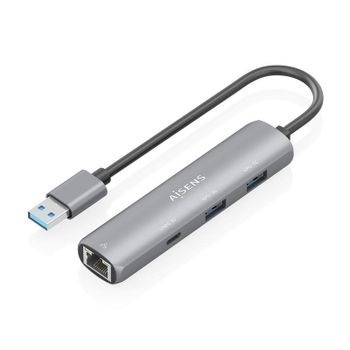 Base replicadora Aisens ASUC-4P035-GR USB-A Ethernet Gigabit 2xUSB-A 1xUSB-C Gris 15 cm