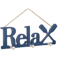 percha de pared de madera con 3 ganchos azul 38x45x24 cm