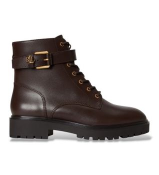 Lauren Ralph Lauren para mujer. 802P12046003 Botines Allyson de piel con trabilla marrón (36), Plano, 1 a 3cm, Cordones, Hebilla, Casual