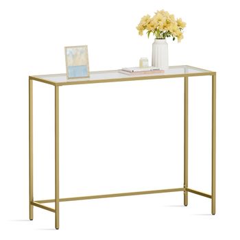 Mesa de Entrada Moderna, Dorado Pálido + Transparente / 1 Tire (35P x 100L CM)