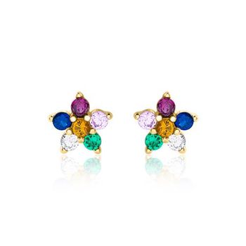 Pendientes de plata 925 con circonita dorada, multicolor