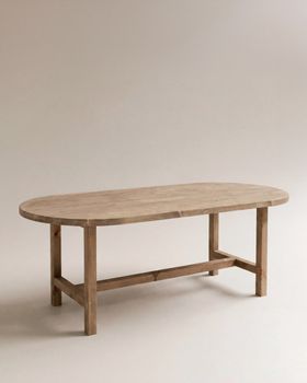 Mesa de comedor de madera maciza ovalada en tono envejecido 200x85cm