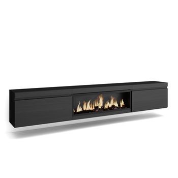 Mueble Tv | Televisión | Muebles De Salón, Almacenaje | 267x45x35 Cm | Para Tv Gran Formato | Chimenea Eléctrica Xxl | Colgado, Suspendido | Estilo Moderno | Negro