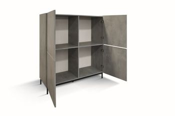 Aparador de madera acabado gris, superficie con efecto mármol, 136x50