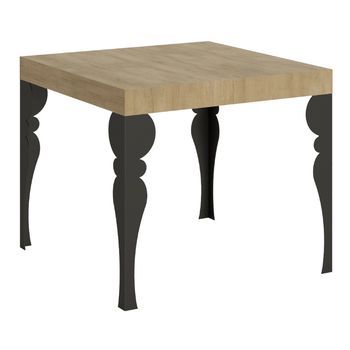 Mesa Extensible Cuadrada Pequeña 90x90/246 Cm Estilo Oriental Torza-color Natural-3 Alargaderas Gruesas
