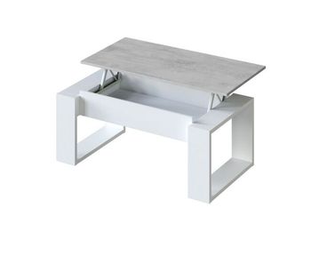Mesa de centro elevable con almacenaje oculto en blanco artik y gris cemento 105x45-54 cm nova blanco artik (blanco mate) - gris cemento 105 x 45–54 x