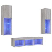 muebles tv pared con led 5 pzas madera ingenieria gris sonoma vidaxl