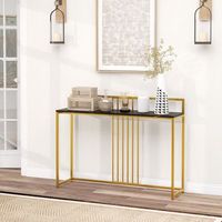mesa de entrada con superficie de marmol artificial y estructura de metal dorado 120 x 32 x 89 cm negra cfw14101