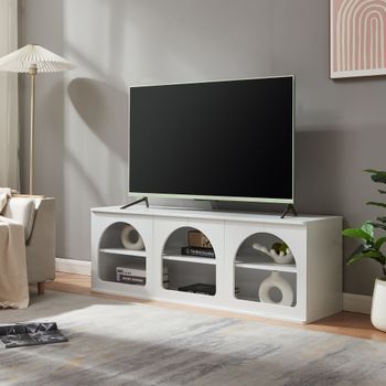 Mueble Tv Trorhun Diseño Arqueado De 2 Niveles 140x38x48cm - Blanco [en.casa]