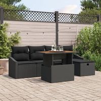 juego de sofa de jardin de 6 piezas con cojines de rattan poliester negro v4717 unico  gris