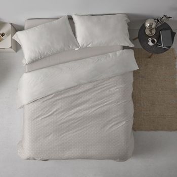 Funda Nórdica 100% Algodón Extrasuave Diseño Rayas Reversible Greige 135 X 190/200 Cm - Greige - Burrito Blanco