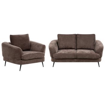 Conjunto De Sala De Estar 3 Plazas Tapizado De Chenilla Sofá Y Sillón Con Reposabrazos Patas De Hierro Marrón Oscuro Kjaer