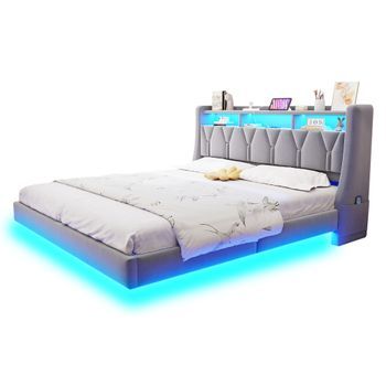 Cama Tapizada 180 X 200 Cm Con Cabecero Abatible, Led Y Enchufe