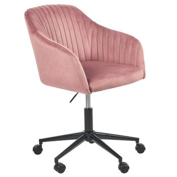 Silla De Oficina De Terciopelo Base Giratoria Negro Altura Acolchado Rosa/negro Venice