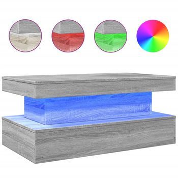 Mesa De Centro，mesa Auxiliar，mesa De Café Con Luces Led Gris Sonoma 90x50x40 Cm