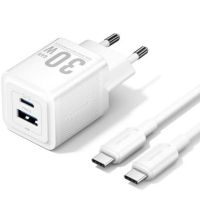 cargador de pared gan vention tz-feqw0-eu-01 30w 2 puertos usb-c usb-a con cable usb-c
