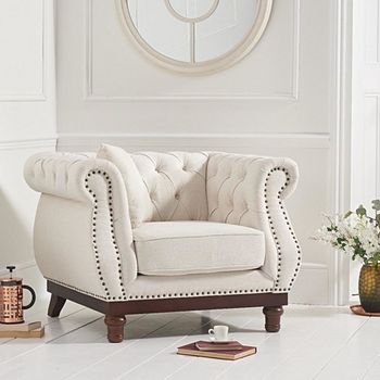 Henbury Chesterfield Ivory Linen Fabric Armchair