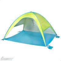 aktive - paravientos playa plegable sistema pop up verde y azul 175x150x105 cm tejido poliester revestimiento interior plateado proteccion uv50 varillas fibra de vidrio incluye 4 piquetas