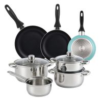 bateria de cocina 7 piezas de acero inox y sartenes azul o162024 cm