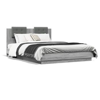 Cama Con Cabecero Madera De Ingeniería Gris Sonoma 140x200 Cm Vidaxl