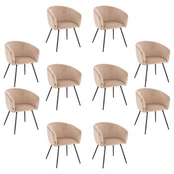 Silla De Comedor De Terciopelo Con Reposabrazos Aria - Lote De 10 Beige