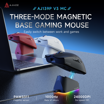 AJAZZ AJ139P V3 Mc, Mouse Inalámbrico para Juegos con Base Magnética, Batería de 800 mAh, Apto para Juegos y Uso en la Oficina
