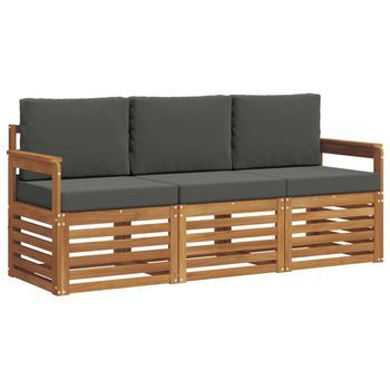 Juegos De Sofás Con Cojín 3 Piezas | Mueble De Jardín Natural Y Antracita