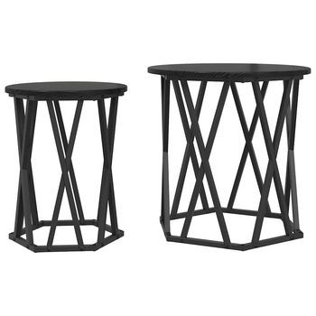 2 Piezas Mesa De Café | Mesa De Centro Roble Negro Madera Ingenierizada Y Acero