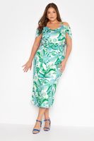 yours london vestido largo azul y verde floral con hombros descubiertos mujer curvy y tallas grandes yours london