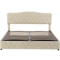 cama con almacenaje de terciopelo 180x200cm con cabecero ajustable beige