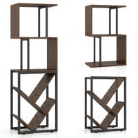 costway estanteria 6 niveles libreria geometrica con almacenamiento abierto marco metalico organizador industrial marron rustico y negro