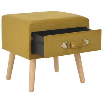 Mesita De Noche | Mesa Auxiliar | Mesilla Color Mostaza 40x35x40 Cm Terciopelo