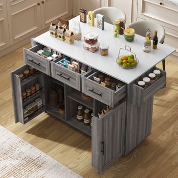 Carrito De Servicio - Aparador De Cocina - Mdf - Gris Y Blanco (139x46x91.5cm)