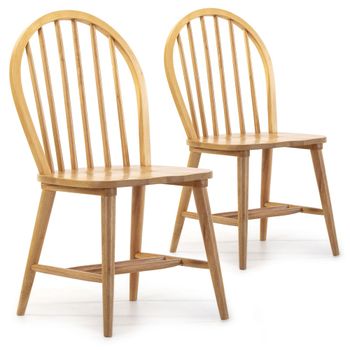 Pack 2 sillas color roble, madera maciza, 48 x 48 x 92 cm
