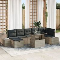 conjunto de sofa de jardin de 8 piezas con cojines de ratan versatil gris claro v0925 unico  gris
