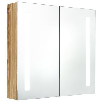 Mueble De Baño | Armario De Baño Con Espejo Y Led Color Roble 62x14x60 Cm