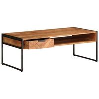 mesa de centro 55x110x40 cm madera maciza de acacia con acabado natural y acero con recubrimiento en polvo - marron