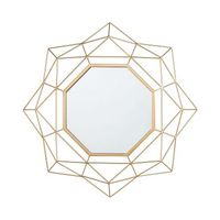 espejo de pared dorado 60 cm redondo art deco glamour hollywood con marco geometrico hillion