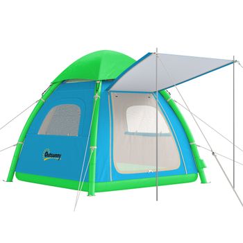 Outsunny Tienda hinchable 3 personas Montaje rápido Tienda de camping exterior con bomba de aire Ventana de malla Techo desmontable
