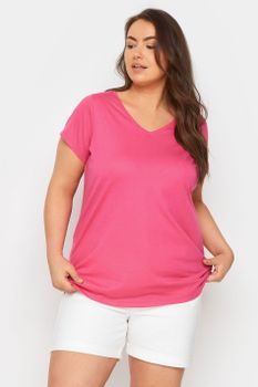 Yours Camiseta De Pico Rosa, Mujer Curvy Y Tallas Grandes, Yours