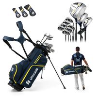 costway juego completo de palos de golf para hombre portatil con bolsa soporte driver 1 3 madera hibrido hierros 56789ps putter amarillo