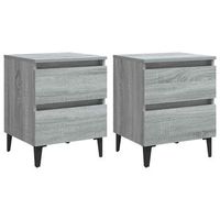 pack 2 uds mesitas de noche  mesa auxiliar  mesilla patas de metal gris sonoma 40x35x50 cm